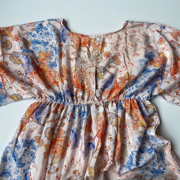 NWOT KARYN SEO HAND EMBROIDERED SILK BLEND MIDI DRESS KIMONO EMPIRE WAIST BOHO - Picture 8 of 15